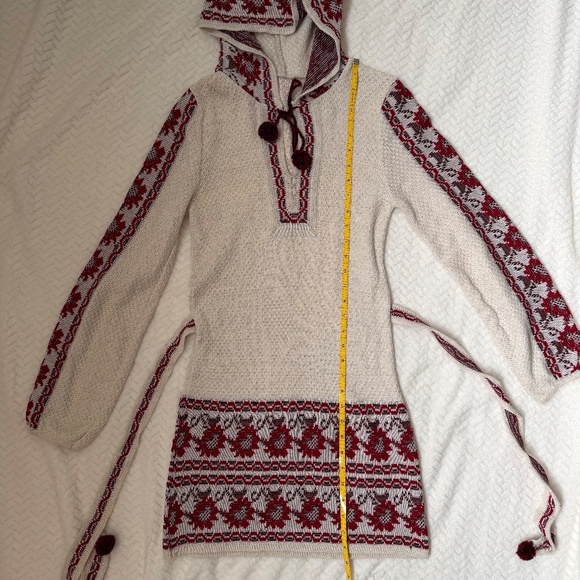 Boho Knit Hooded Tunic XS S Nordic Fair Isle Sweater Dress - Picture 5 of 7